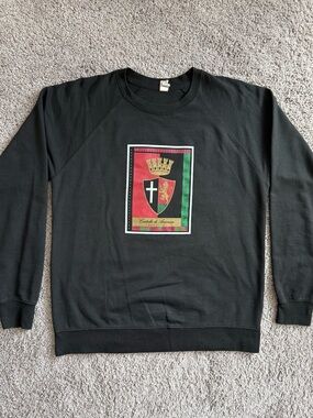 Black Graphic Crewneck Sweatshirt with Crest Print